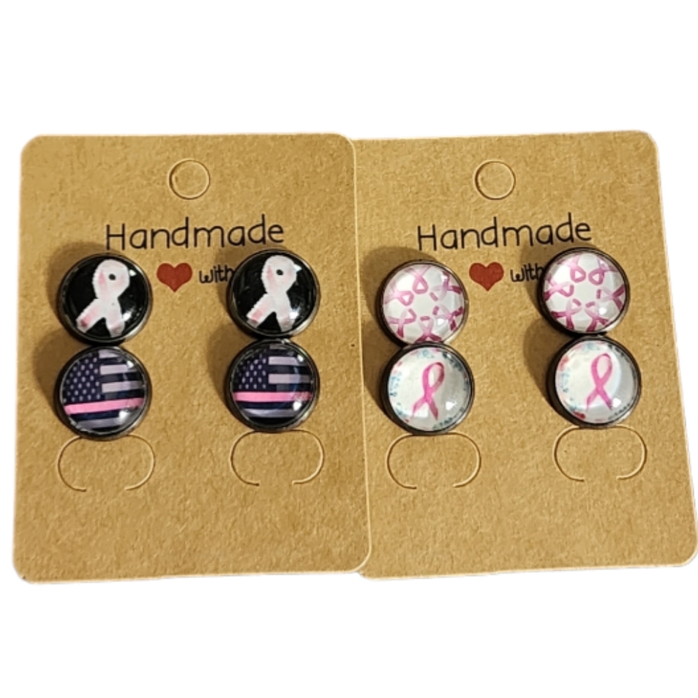 Pink Ribbon/Breast Cancer AwarenessMix Bulk/Pack Stud Earrings (4 Pairs)